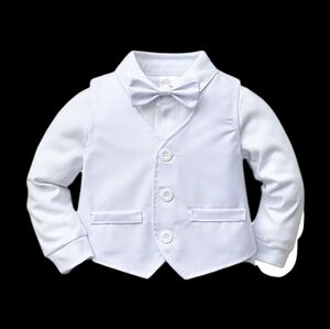 EUC Boy's Size 1 3 Piece White Formal Suit Top Baptism Top!